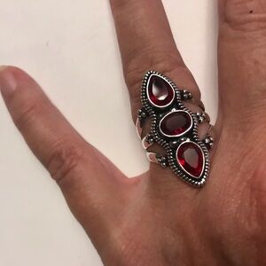 Garnet Stamped 925 Sterling Silver Ring
